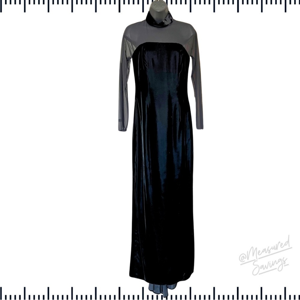 Vintage [10] black velvet prom dress with train with sheer back [10 Altered]